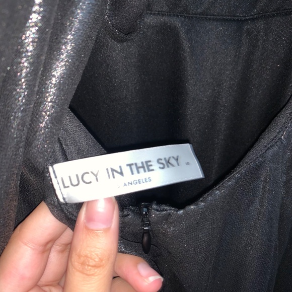 deborah shimmer chiffon fit and flare dress in black - Picture 3 of 4